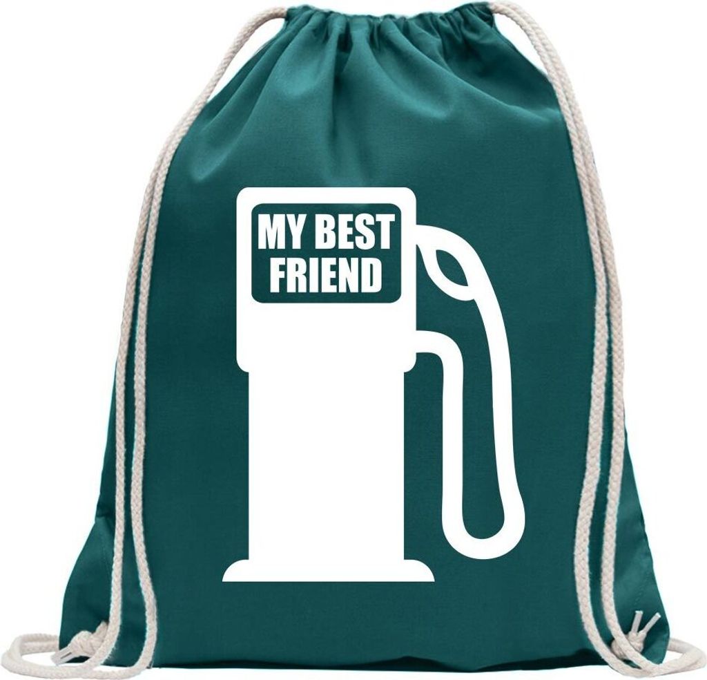 Kiwistar - Turnbeutel - petrol - My best Friend - Fun Rucksack Sport Beutel Gymsack Baumwolle mit Ziehgurt