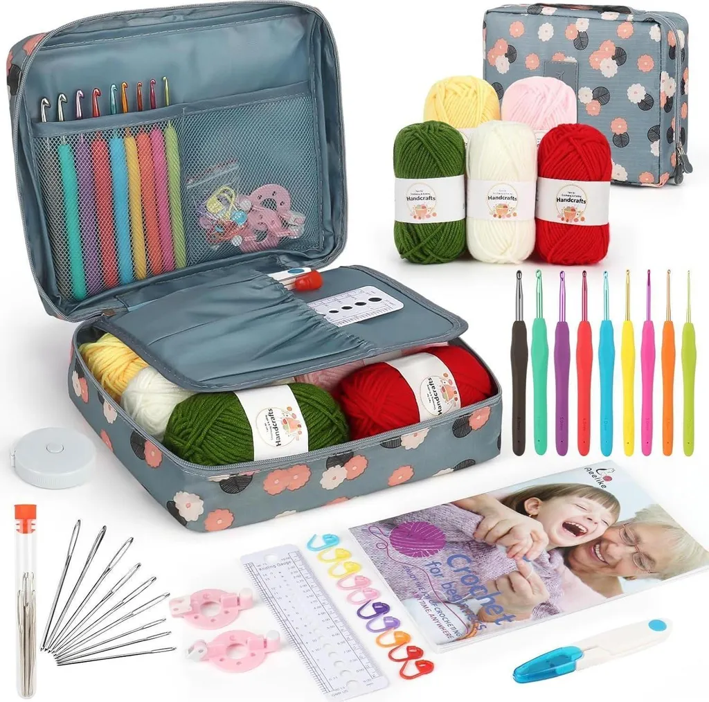 Kit de Crochet Ergonomique Fleur Bleue Aeelike pour Débutant Complet
