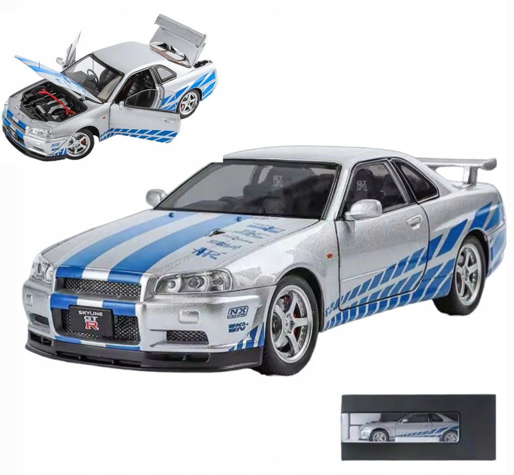 Nissan Skyline GTR R34 Sammlermodell Auto 1:24 Silberblau Produktbild 