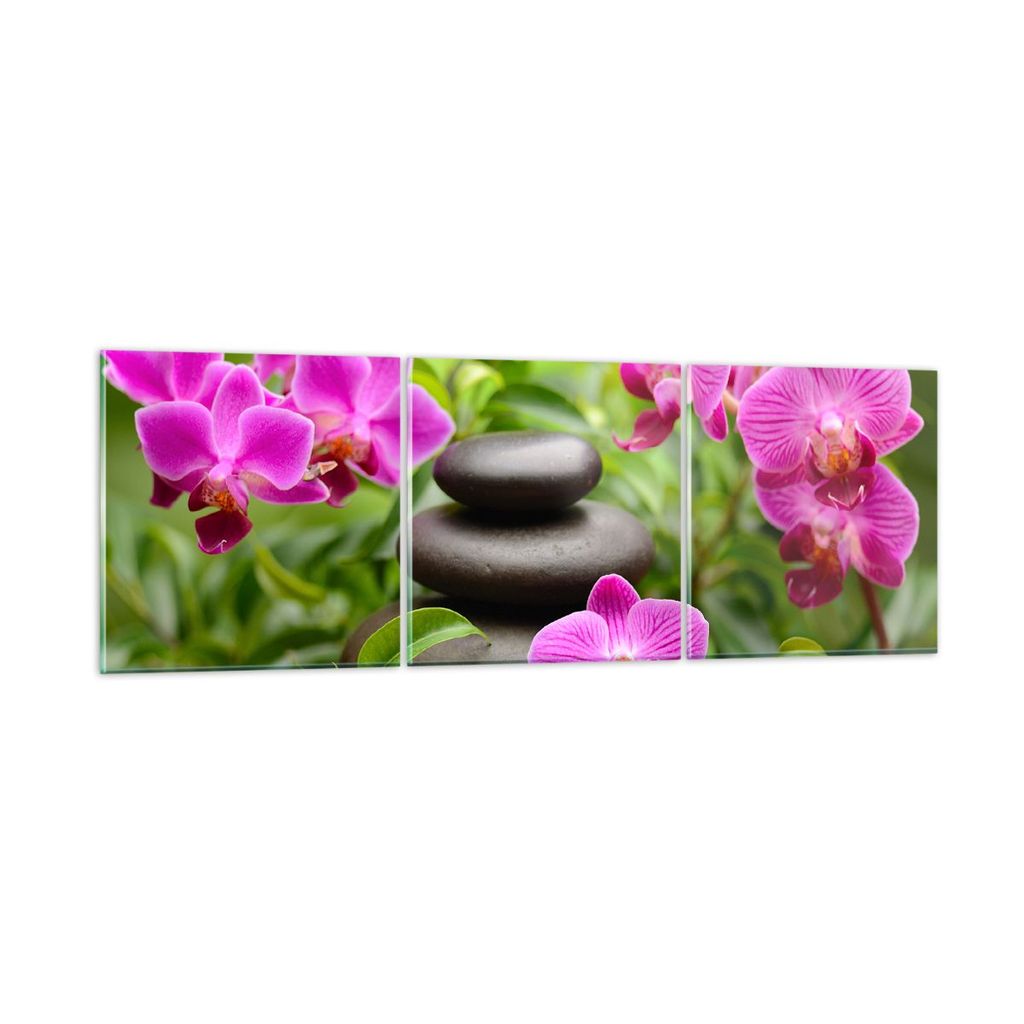 Bilder auf glas - Blumen Steine Bambus Dekoration - 90x30cm - Glasbilder - Wandbilder - Kunstdruck - zum Aufhängen bereit - Wanddekoration aus Gla...