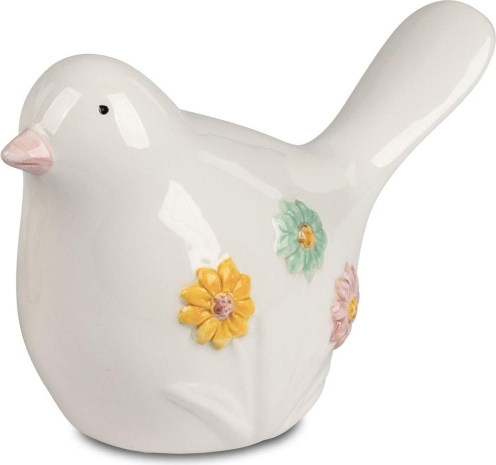 Dekofigur Vogel Blumen H. 10cm weiß bunt aus Keramik Produktbild 