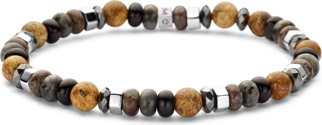 Frank 1967 - 7FB-0772 - Perlenarmband Herren - schwarzer Achat Abakus, Labradorit, Bronzit, Hämatit - gelb - 19cm