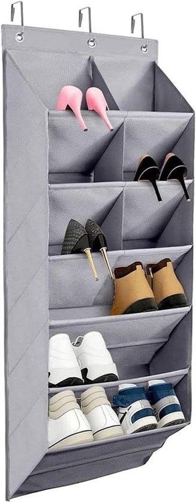 Schoenorganizer mit 9 tiefen Taschen und 3 Haken für Aufbewahrung in Schrank und Schlafzimmer.
