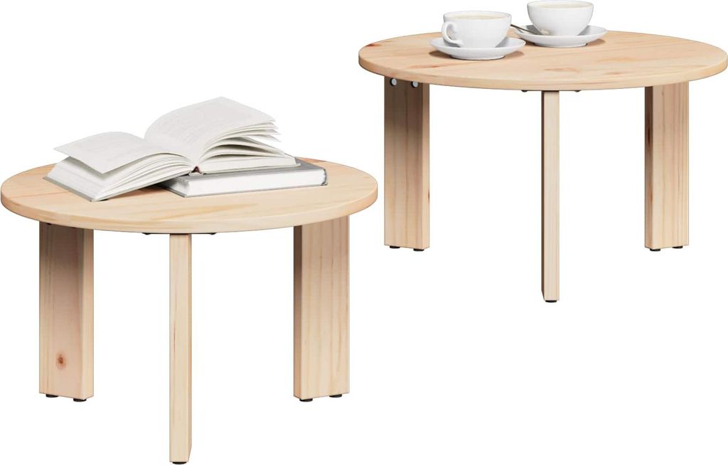 vidaXL Couchtisch 2 pcs Natur Massivholz Kiefer