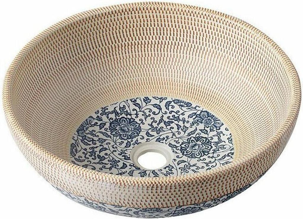 PRIORI Keramik-Waschtisch Durchmesser 41 cm, beige mit Blaudekor