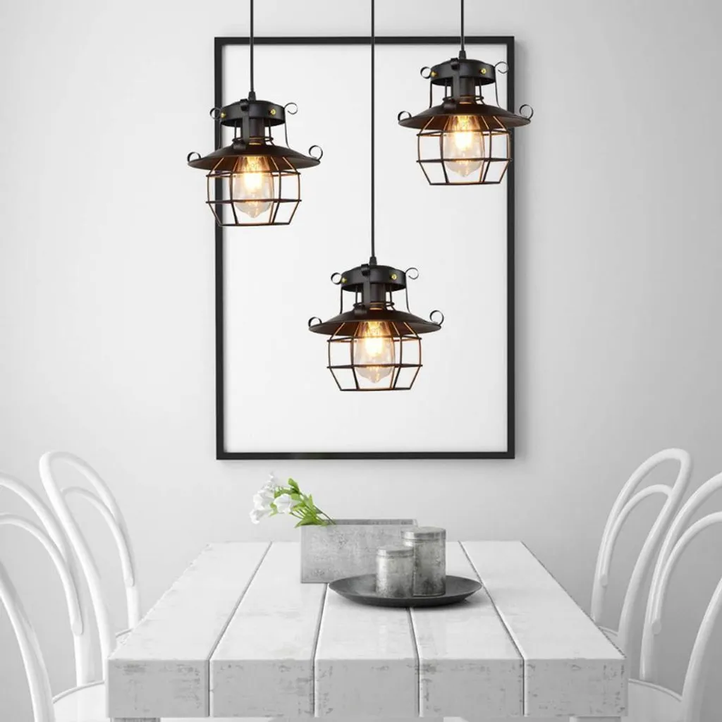 Lustre Suspendu Vintage Industriel en Fer Forgé avec Ampoule LED E27
