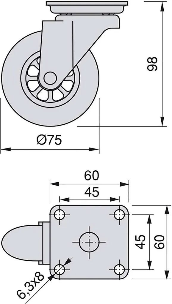 Kit de 4 roulettes transparentes Slip D75 avec platine de fixation - 2
