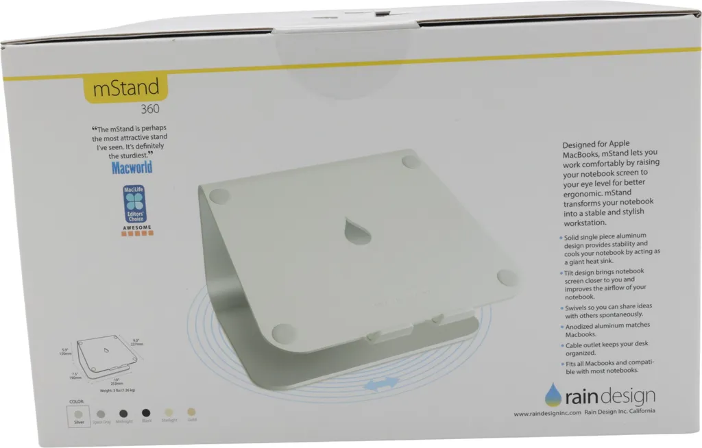 Support PC mStand360 Rain Design en Aluminium Argent Base Pivotante - 12