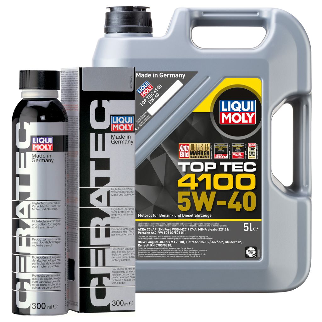 LIQUI MOLY Top Tec 4100 5W-40 5 Liter & Cera Tec Keramik Verschleißschutz 300ml