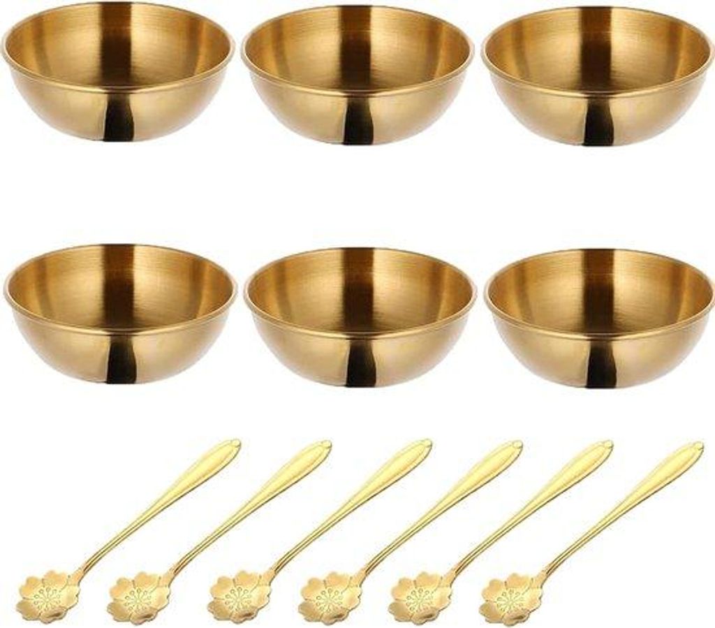 6-teiliges Set aus goldenen Saucieren mit 6 Löffeln, Mini-Dipschälchen aus Edelstahl, runde Dipschälchen, Edelstahl, kleine Servierschälchen, E...