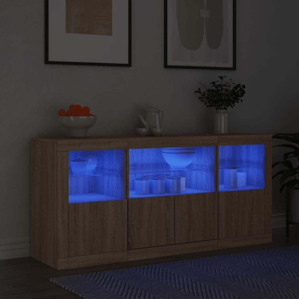 "2026 Aktion"Sideboard/Kommode - elegantes Design - Buffetschrank - mit LED-Leuchten Sonoma-Eiche 142,5x37x67cm DE353373 - Kommoden