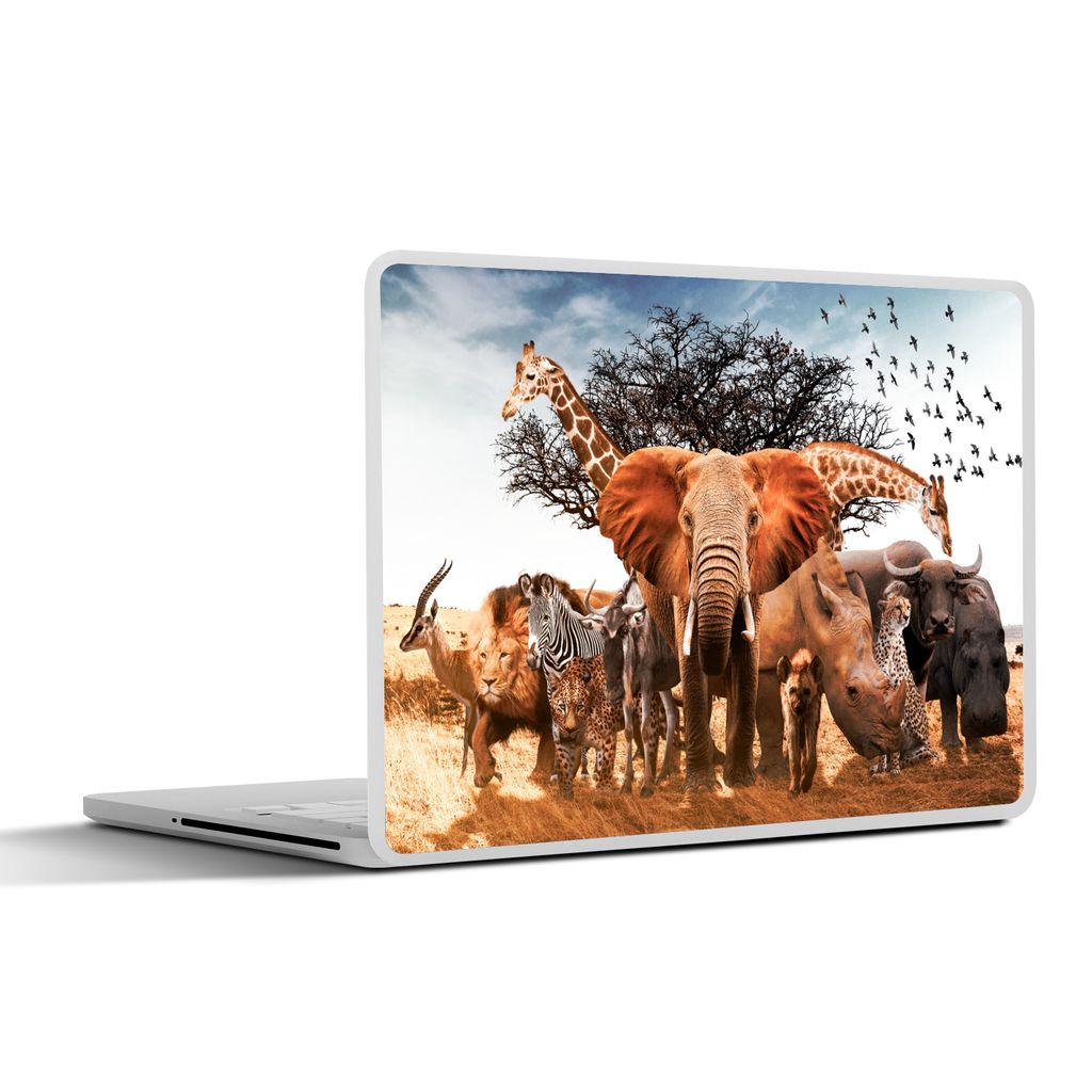 MuchoWow Laptop Aufkleber Sticker Cover Tiere - Giraffe - Elefant 40x30 cm - Laptop Dekoration - Selbstklebend