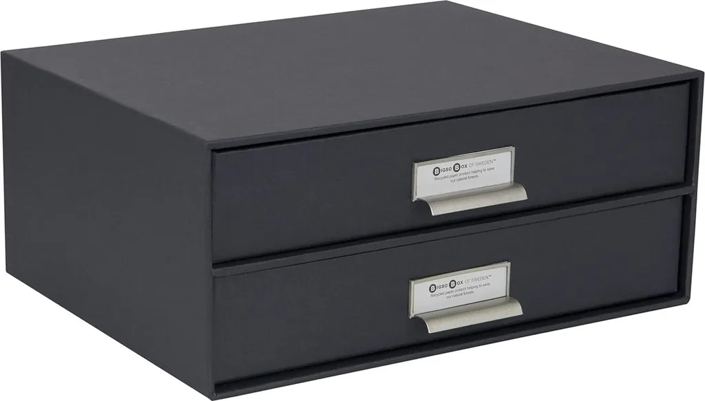 Boîte de rangement documents avec 2 tiroirs en fibres de bois gris foncé
