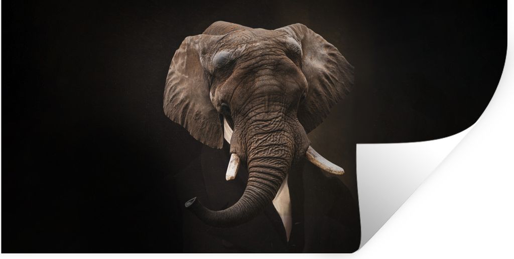 MuchoWow Wandtattoo Wandsticker Wandaufkleber Elefant - Kunst - Alte Meister 120x60 cm Selbstklebend und Repositionierbar - Sticker - Dekorfolie