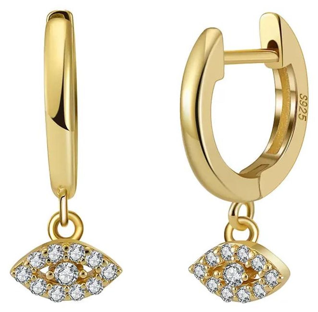 Suzan Gold Huggie Creolen Silber 925 für Damen mit Evil Eye Anhänger | Zarte Schutzsymbol Ohrringe Eyecharm im glänzenden Design aus echtem Si...