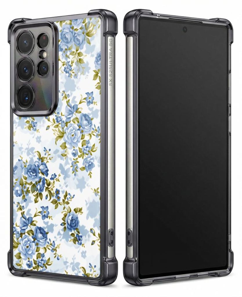 Personalisierte Hülle mit Bild für Samsung Galaxy S26+ Elektroplattiert TPU Stoßdämpfer Handyhülle mit Blaues Blumenmuster-Druckdesign