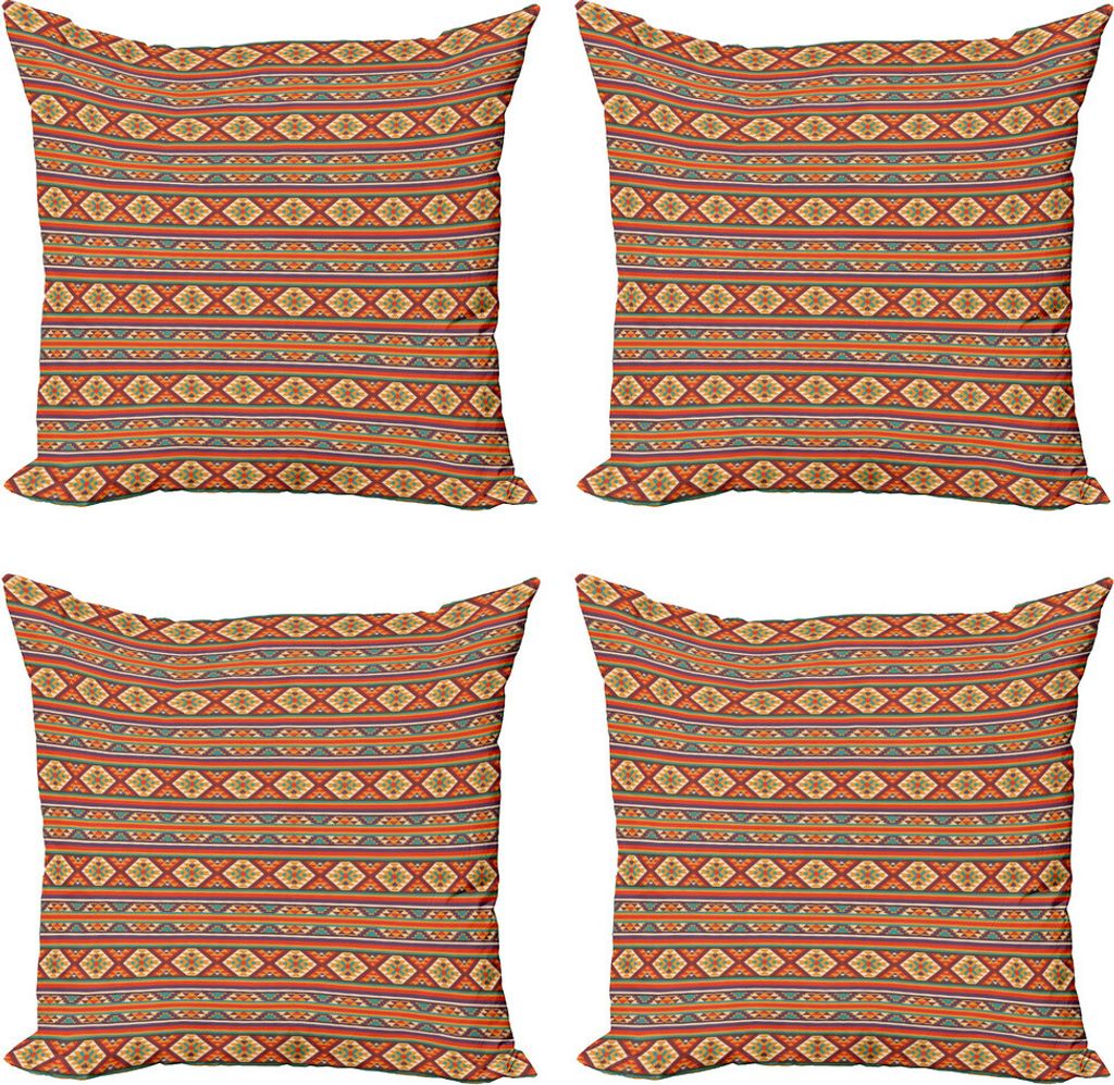 ABAKUHAUS Bunt Kissenbezug Set (4 Stück), Aztec Tribal, Moderner Doppelseitiger Digitaldruck, 50 cm x 50 cm, Mehrfarbig