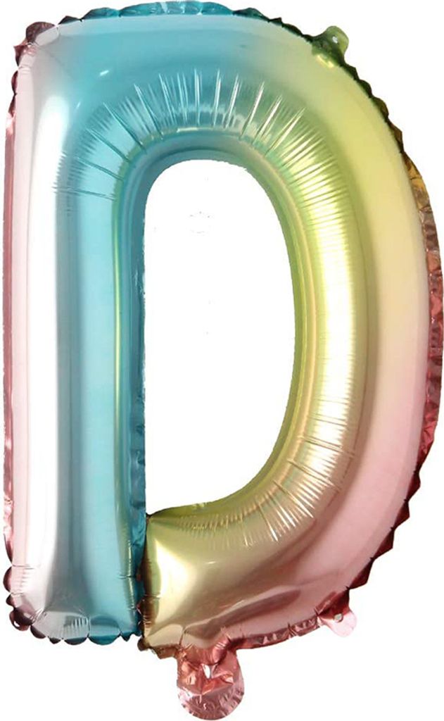 Folienballon Buchstabe D, regenbogen bunt, ca. 40 cm, für Luftbefüllung