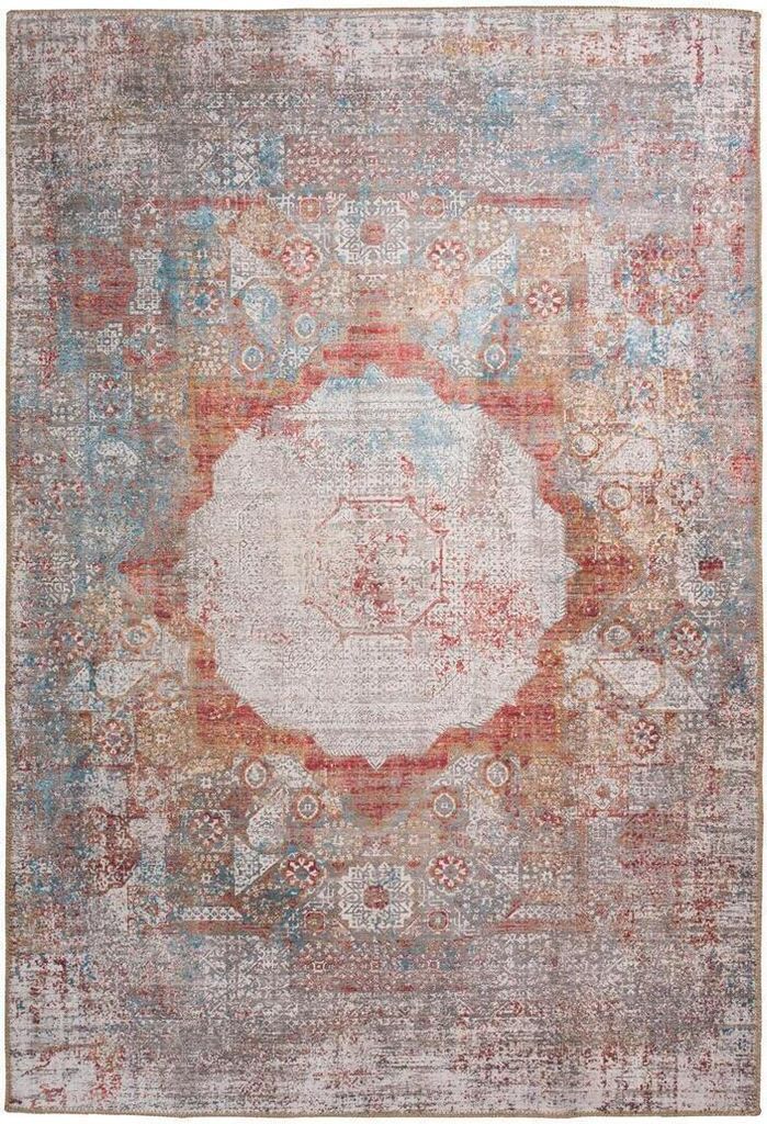 Qiyano Teppich für Wohnzimmer klassisch orientalisch Vintage Used Look rot blau beige, 150 x 230 cm