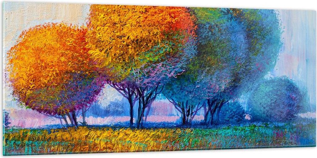 Bilder auf glas - Bäume Wiese Sommer - 120x50cm - Glasbilder - Wandbilder - Kunstdruck - zum Aufhängen bereit - Wanddekoration aus Glas - Glas Bi...