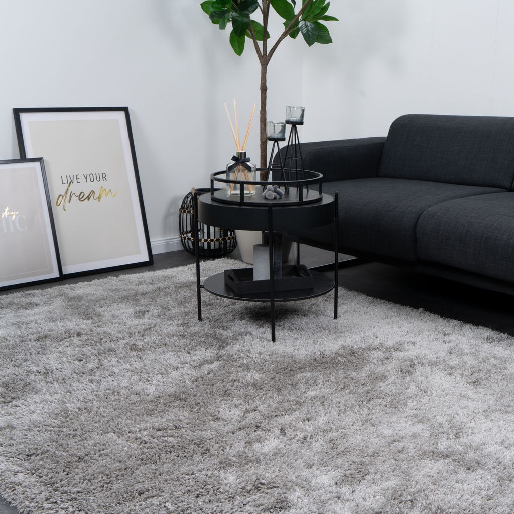 CONSILIO CONCEPT 120 x 170 Teppich Wohnzimmer Silber Mona Hochflor Shaggy langflorig handmade modern handgefertigt