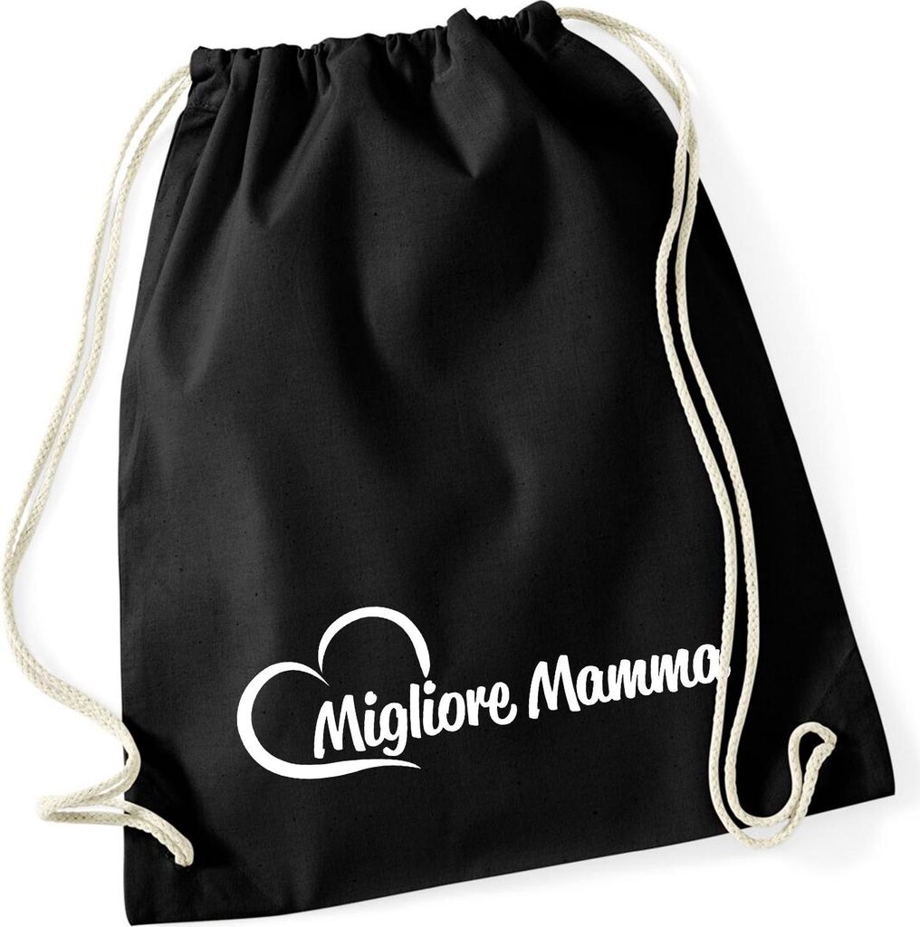 Huuraa Turnbeutel Migliore Mamma Cuore 12 Liter Black Baumwolle Rucksack Geschenkidee