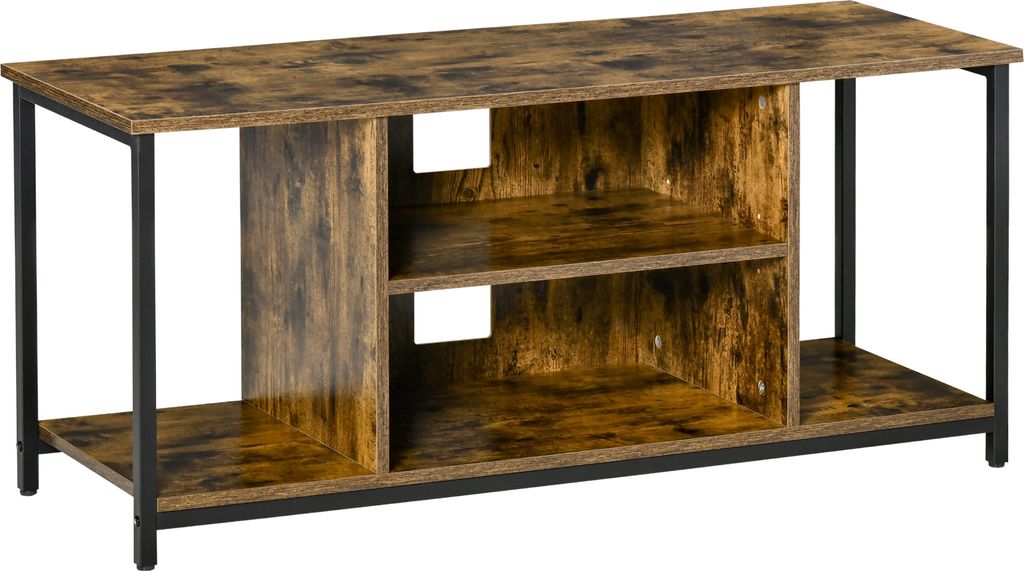HOMCOM TV-Schrank für Fernseher bis 55 Zoll, Industrie-Stil, Wohnzimmer-TV-Tisch mit 4 Fächern, verstellbarer Ablage und Kabelmanagement, 110 x 4...