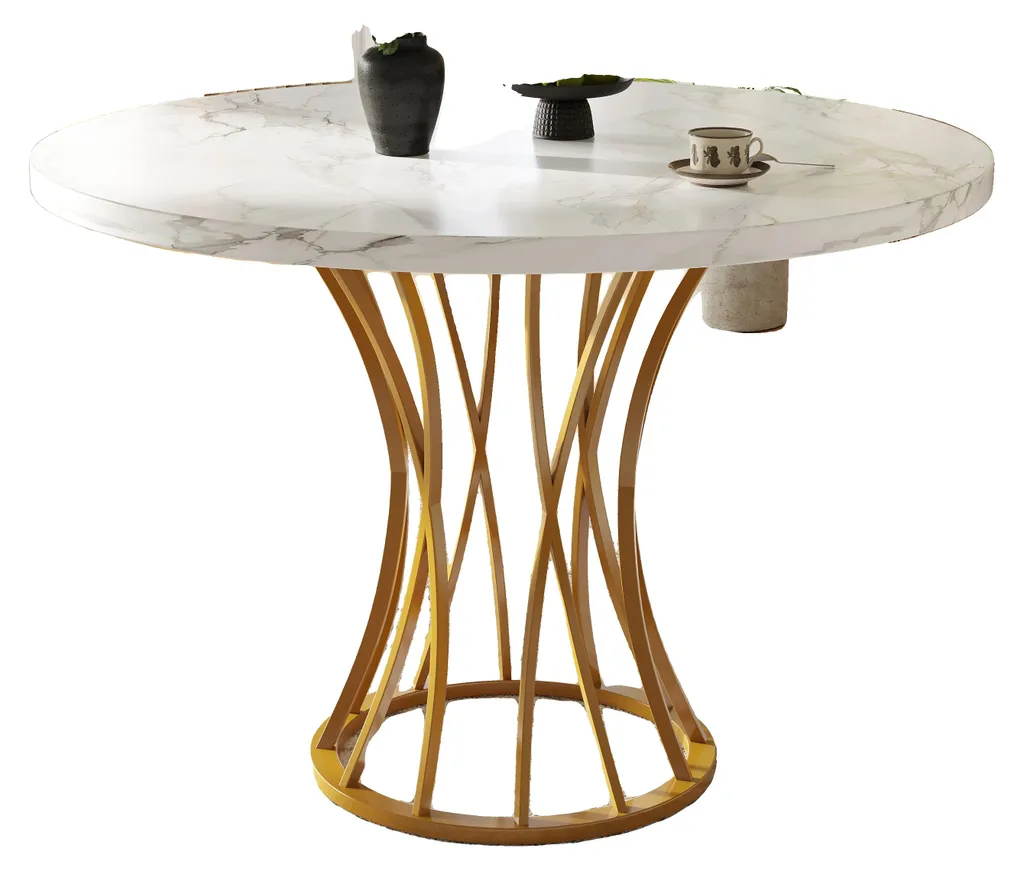 Table à manger design moderne structure dorée robuste en MDF et métal