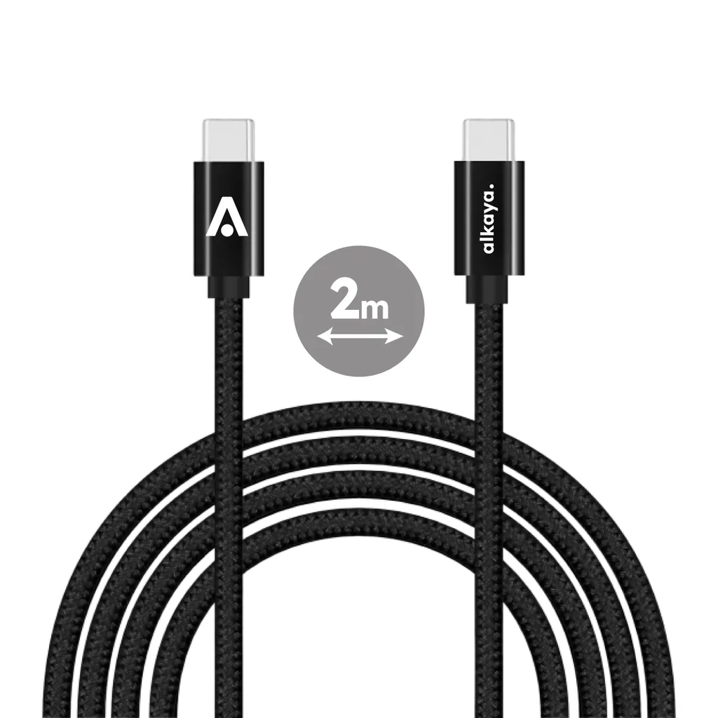 Câble USB-C Anti-Casse 2m Alkaya Speed Flex 60W : Charge Rapide Noire