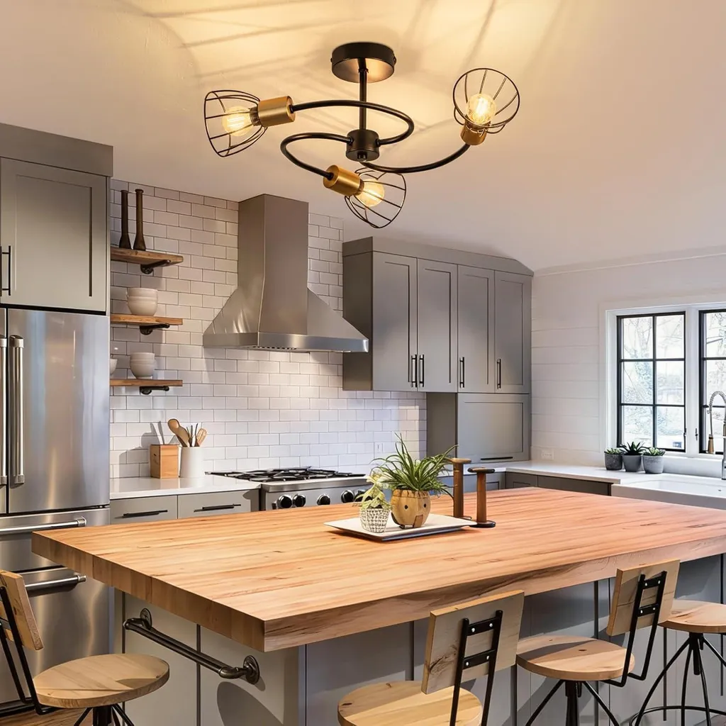 Plafonnier Noir Métal 3 Lampes E14 : Éclairage Puissant et Design Fixe