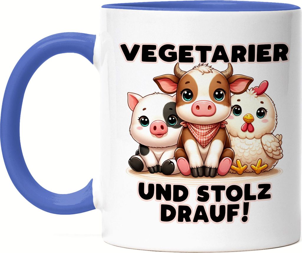 Vegetarier und stolz drauf Süße Tiere Tasse Blau - Vegetarier Vegetarisch Ehre