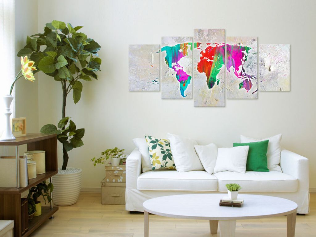 Akustikbild Weltkarte 200x100 cm Bilder Akustikschaum Hochleistungsschallabsorber Schallschutz Leinwand 5 tlg Wandbild Raumakustik Schalldämmung k...