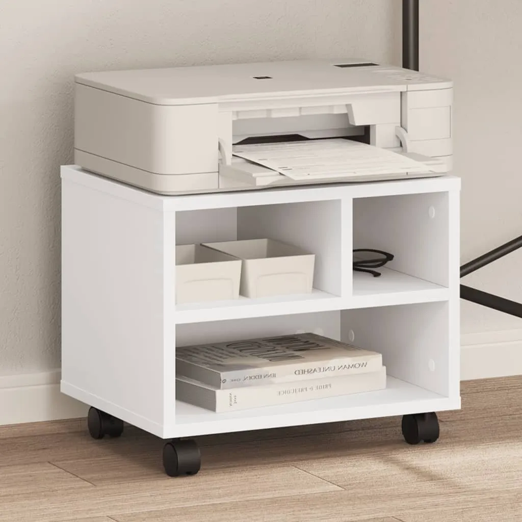 Supporto Stampante Bianco con Ruote per Casa e Scuola 41x32x34,5 cm