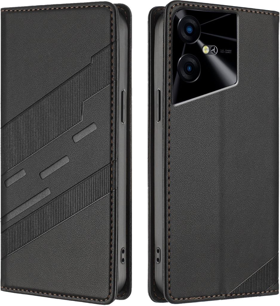 Hülle für Tecno Pova Neo 3, Kunstleder Brieftaschen Handyhülle mit Kartenfach und Standfunktion Schwarz