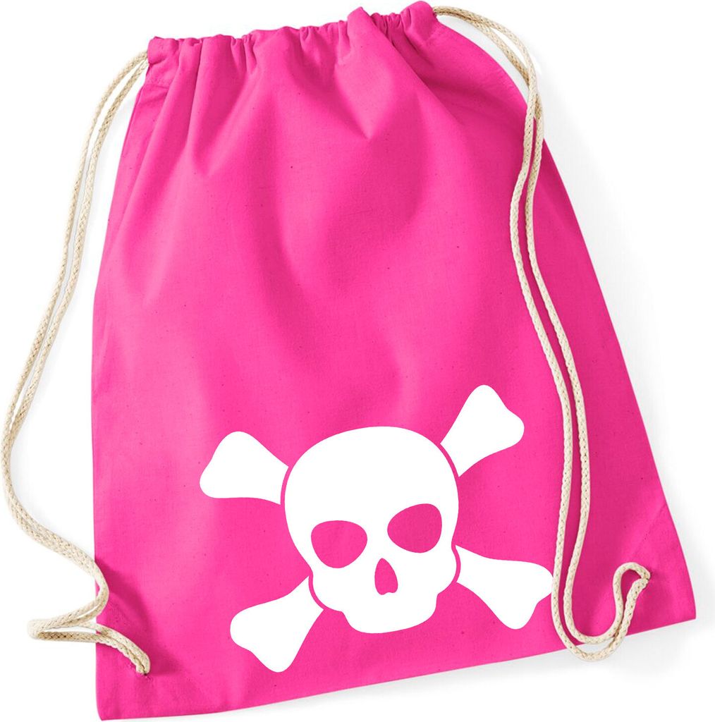 Huuraa Turnbeutel Pirat Totenschädel 12 Liter Fuchsia Baumwolle Rucksack Geschenkidee