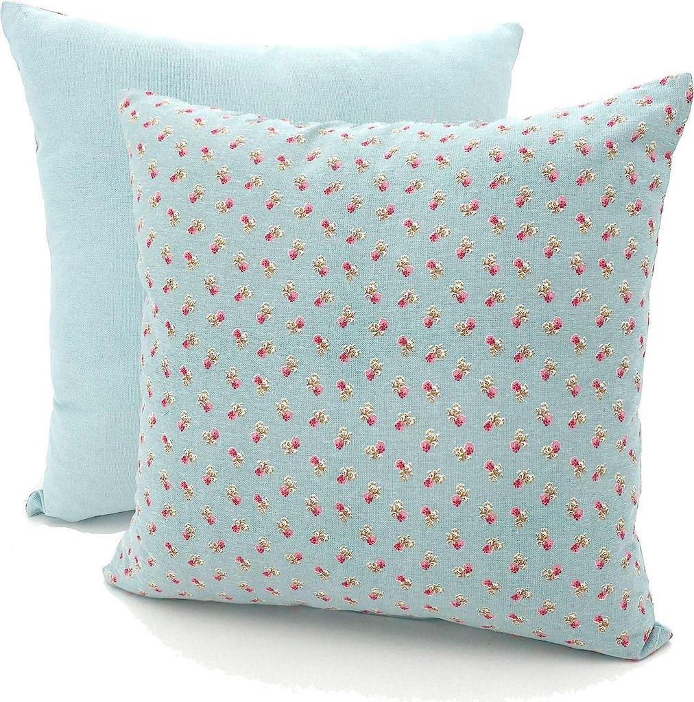 Deko Kissen Tilda Stoff Rosen Rosa Hellblau Kissenhülle 40x40 Landhaus Typ740