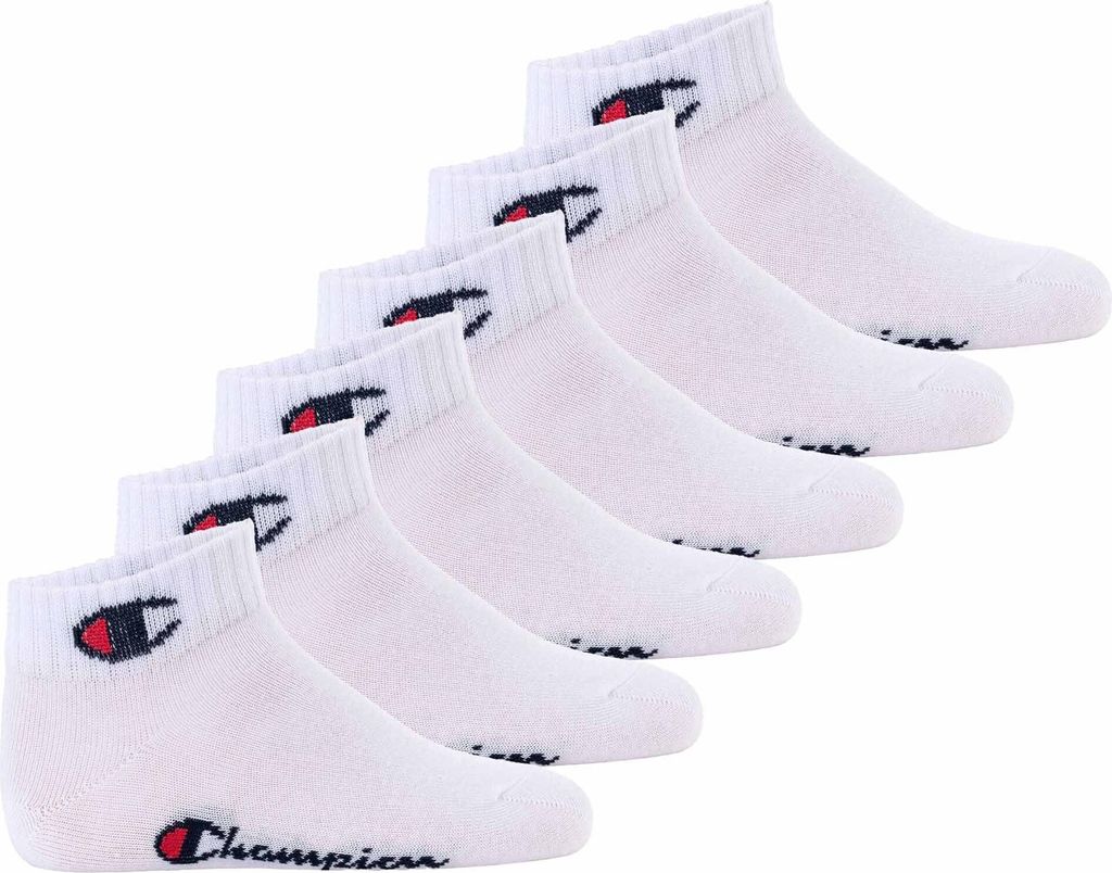 Champion Kinder Socken, 6er Pack - Quarter, Logo, einfarbig Weiß 31-34