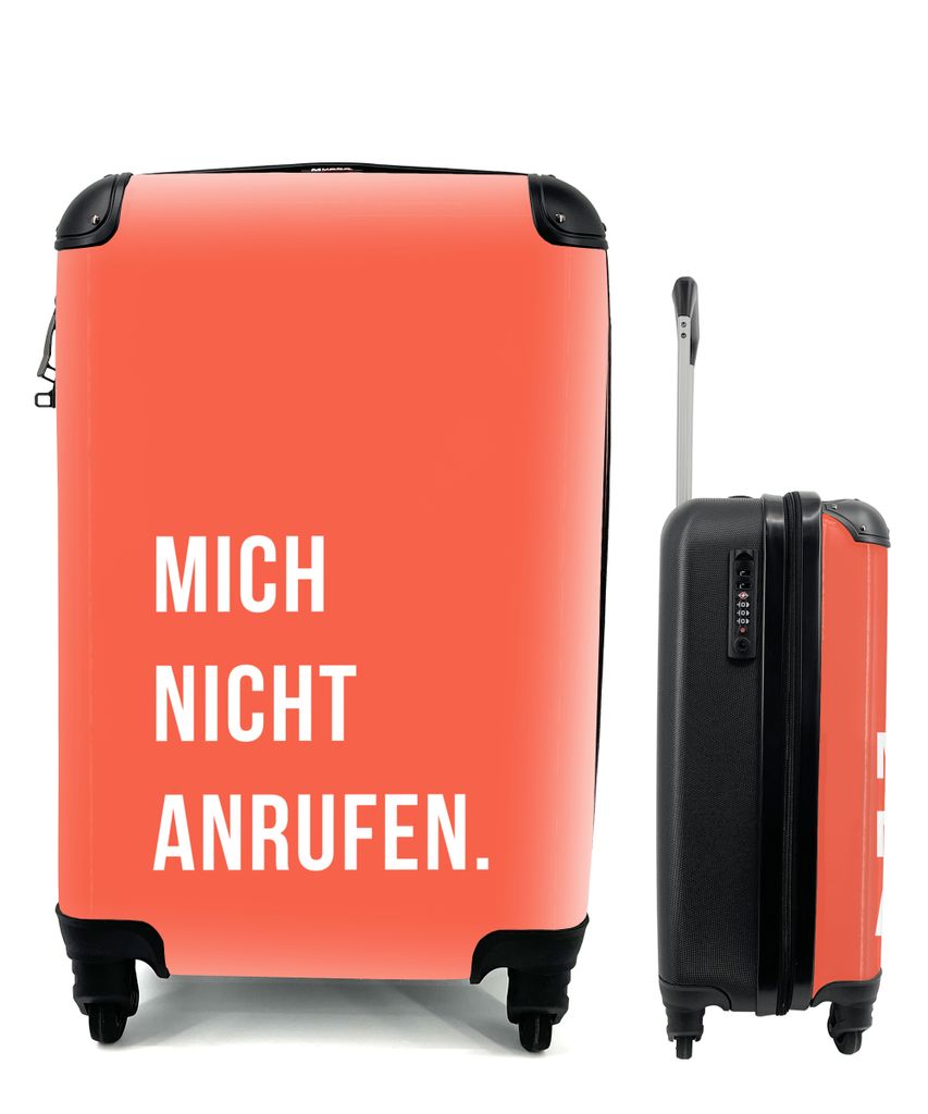 MuchoWow Koffer Handgepäck Trolley Rollkoffer Kleine Reisekoffer mit 4 Rollen - Ich rufe nicht an - Orange - Zitate - Cabin Size < 55x40x23 cm &...