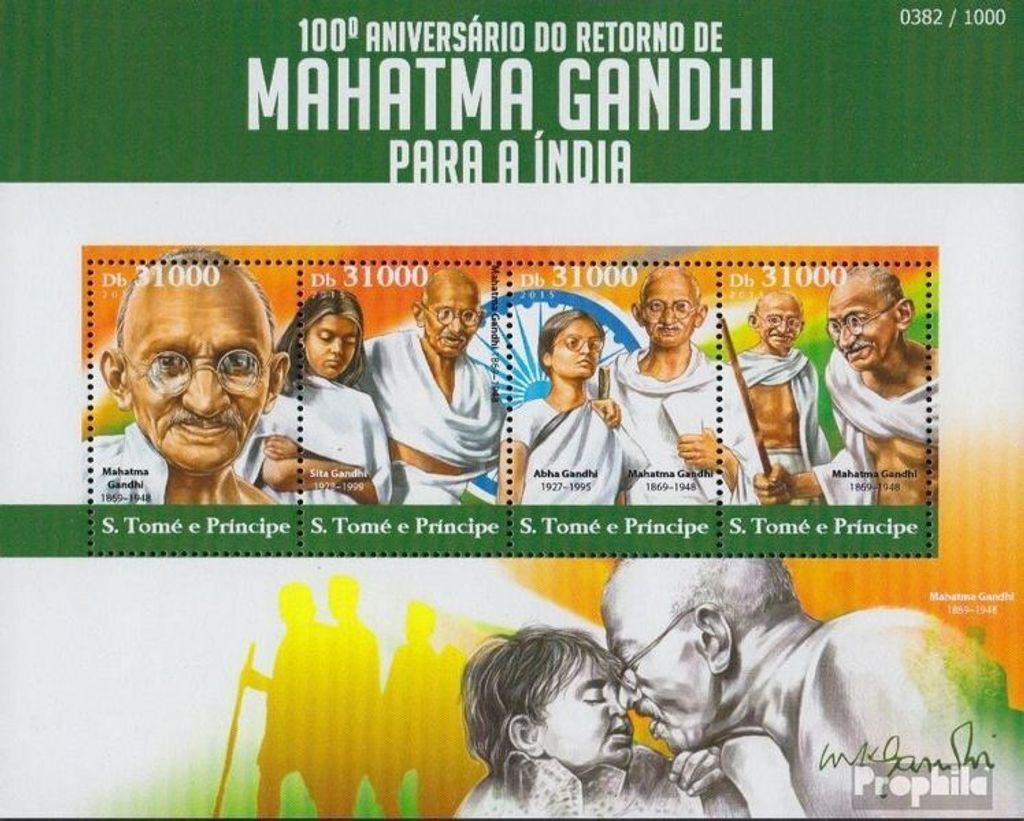 Briefmarken Sao Tome e Principe 2015 Mi 6238-6241 Kleinbogen (kompl. Ausgabe) postfrisch Mahatma Gandhi