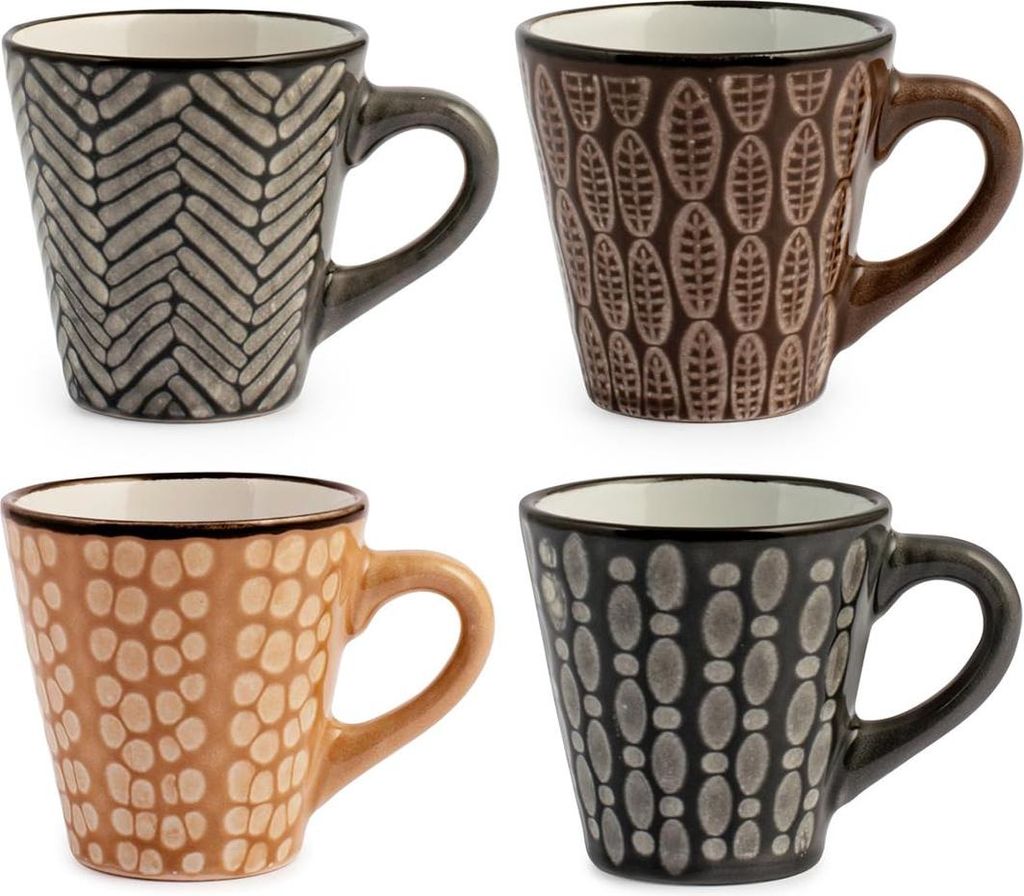 H&H Set mit 6 ethnischen Kaffeetassen aus Steinzeug ohne Untertasse, Farben cc100