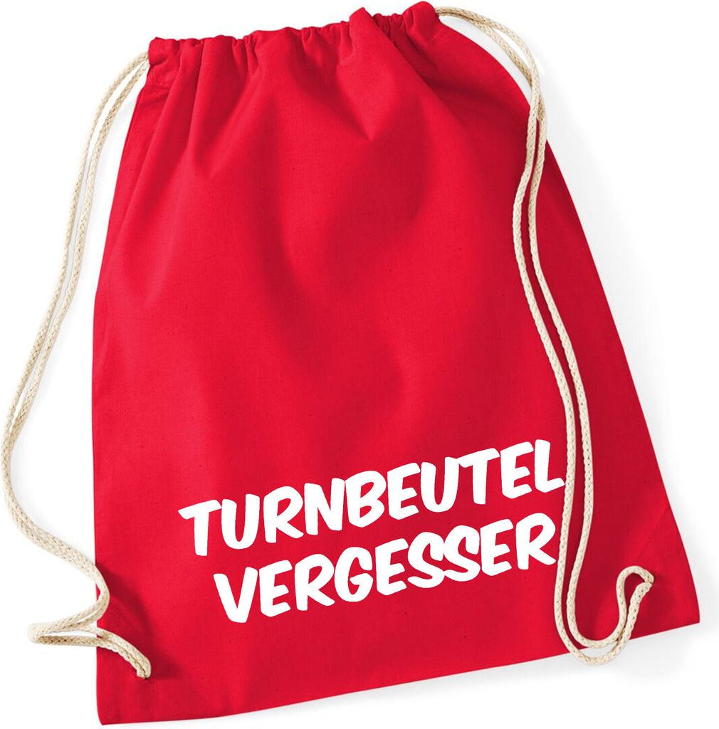 Huuraa Turnbeutel Turnbeutelvergesser Schriftzug 12 Liter Classic Red Baumwolle Rucksack Geschenkidee