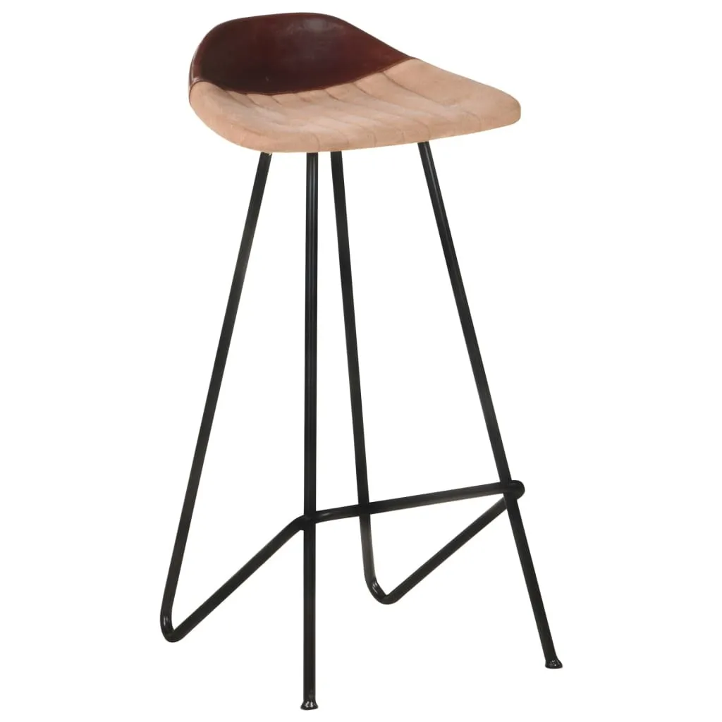 Set 4 Sgabelli Alti Vera Pelle Marrone per Penisola Cucina Moderno