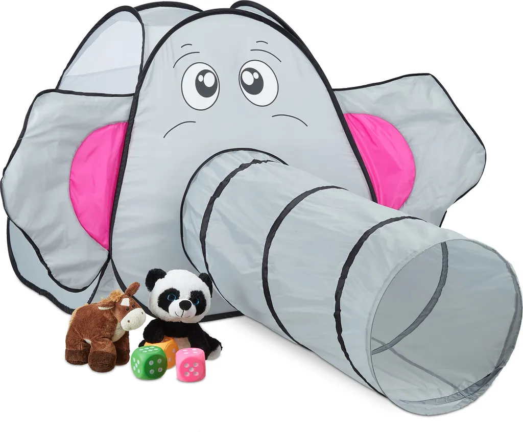 Relaxdays Pop Up Tente de jeu éléphant pour enfant - Abri pliable bleu