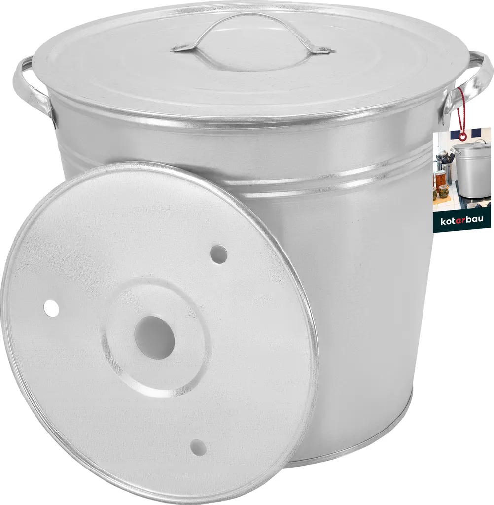 KOTARBAU Pentola 32L in Acciaio Zincato con Coperchio per Conserve