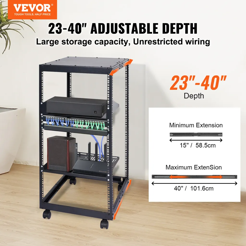 VEVOR Rack Serveur 20U à Cadre Ouvert - Baie Informatique 4 Montants - 2