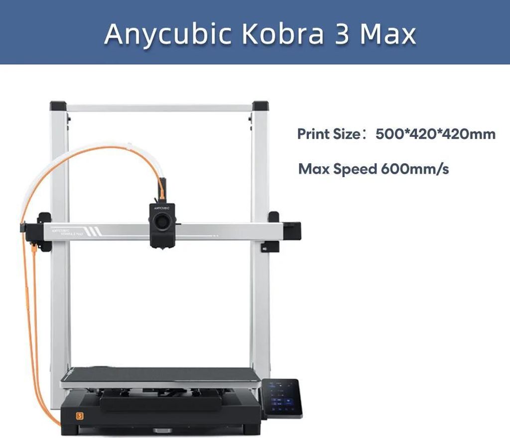 FDM 3D‐Drucker - Kobra 3 Max - Bauvolumen 400×400×450 mm - WLAN - 0,4 mm Düse - Schichthöhe 0,05–0,3 mm - TFT‐Touchscreen - Silber