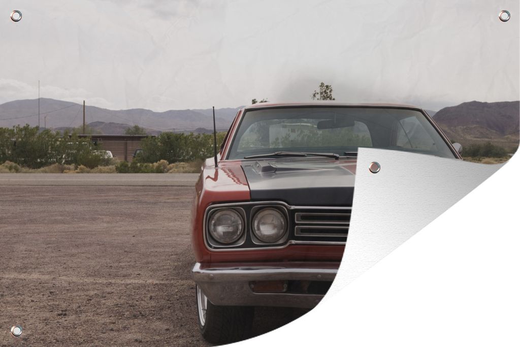MuchoWow 120x80 cm Outdoor-Poster Gartendeko Sichtschutz Garten Poster für den Garten Muscle Car auf dem Parkplatz