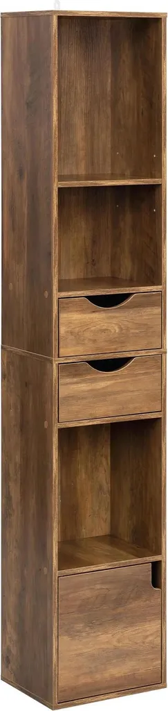 Bibliothèque étroite anti-encombrement 6 niveaux chêne brun 158cm