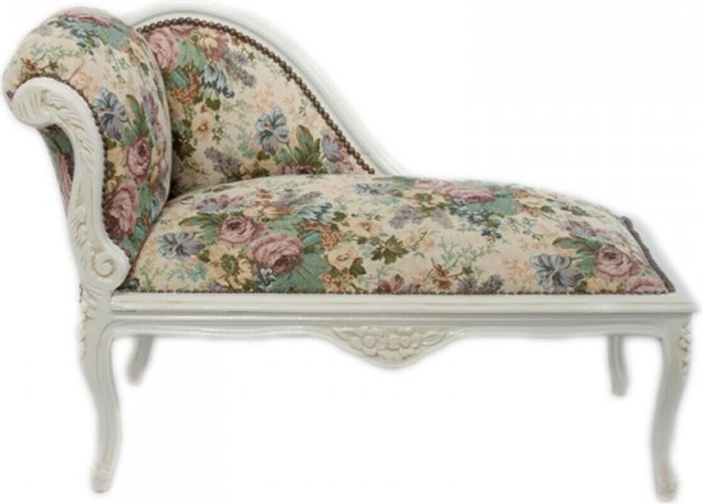 Casa Padrino Barock Kinder Chaiselongue Blumenmuster / Creme Mod2 - Tron Barock Möbel