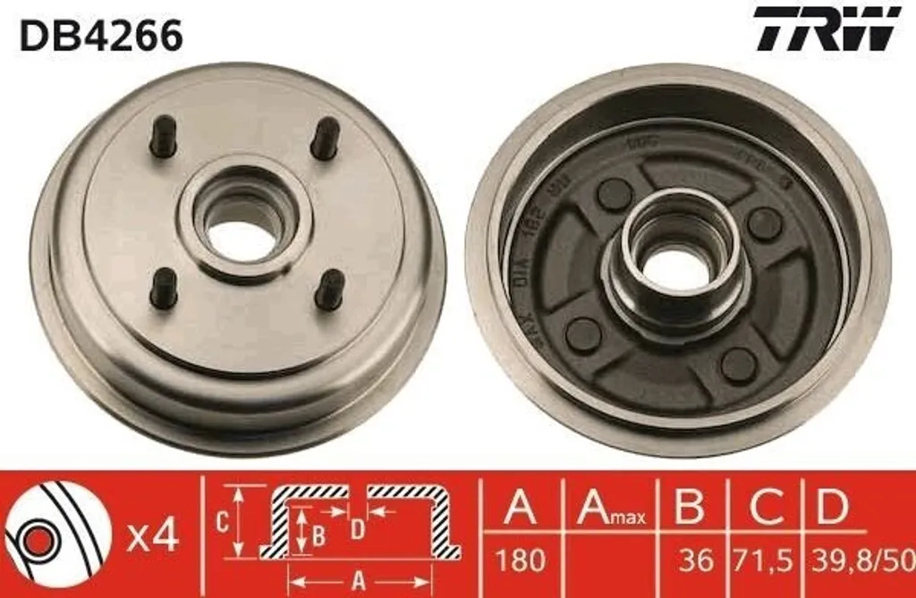 Résoudre les bruits de freinage : Tambour TRW DB4266 pour Combo et Soul